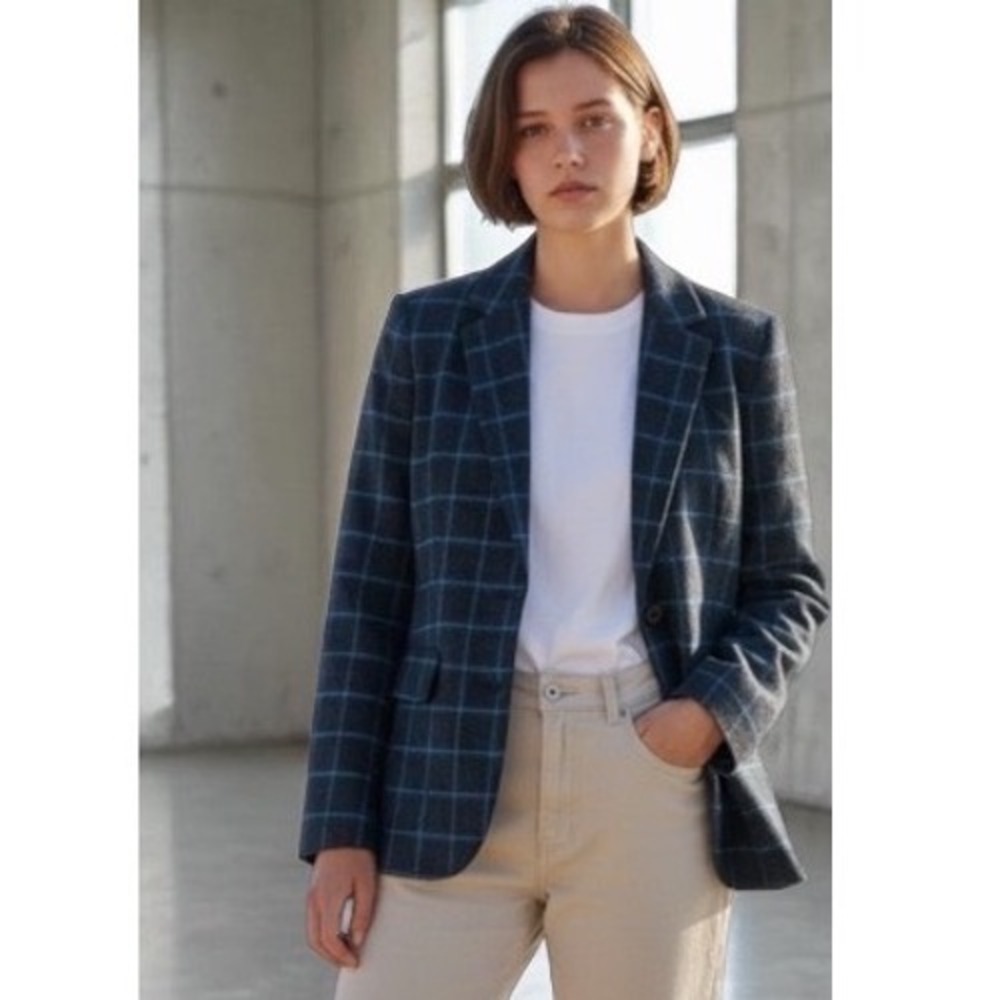 Talbots Women Windowpane Plaid Wool Blazer Duck Lining 10 Professional Heritage